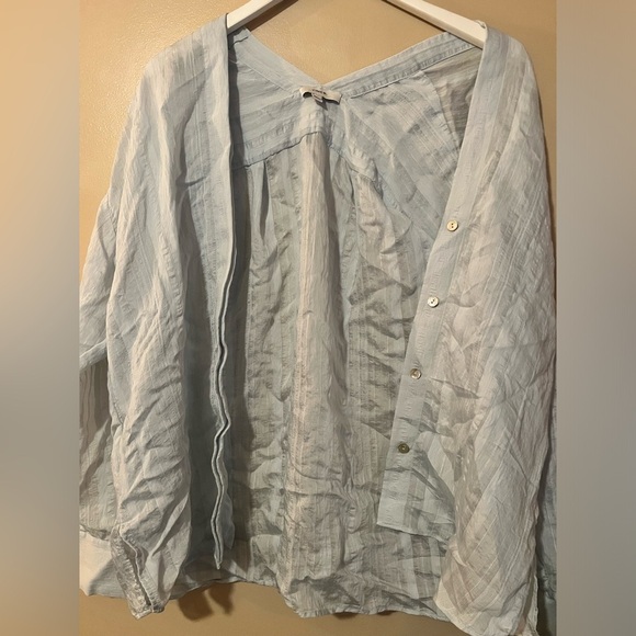 Vince Tonal Stripe V-Neck Blouse Mint drape sheer medium chic boho drape - Picture 5 of 8